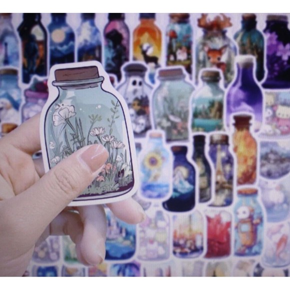 50 pcs Bottle Unique Shaped  Stickers Vinyl Decals Theme Variety Waterproof NIP - Picture 3 of 6